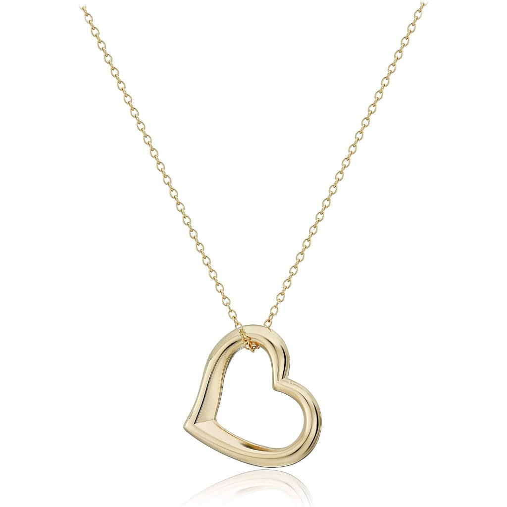 Women's Yellow 18k Gold Plated Sterling Silver Open Heart Pendant Necklace, 18"